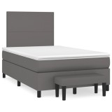 Cumpara ieftin Pat box spring cu saltea, gri, 120x190 cm, piele ecologica
