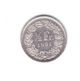 Moneda Elvetia 1/2 franc 1991, stare buna, curata
