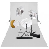 VidaXL Set studio foto cu lămpi, umbrele, fundal și reflector