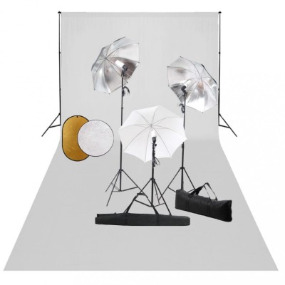 vidaXL Set studio foto cu lămpi, umbrele, fundal și reflector foto