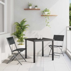 Set de masă pentru grădină 3 pcs Negru Textilene și oțel foto