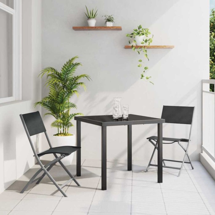 Set de masă pentru grădină 3 pcs Negru Textilene și oțel