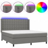 Cumpara ieftin Pat cu arcuri, saltea si LED, gri inchis, 160x200 cm, textil