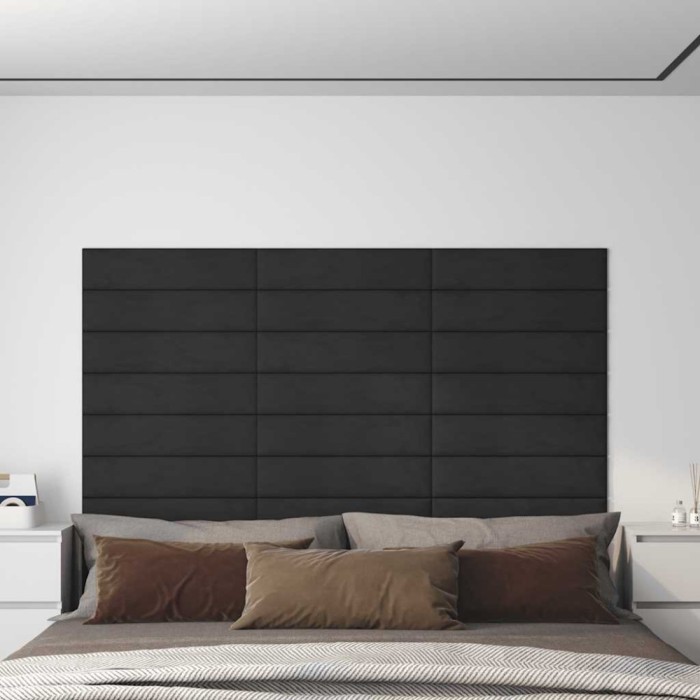 vidaXL Panouri de perete 12 buc. Negru 60x15 cm catifea 1,08 m&sup2;