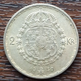 (A1035) MONEDA DIN ARGINT SUEDIA - 2 KRONOR 1950, LIT. TS, REGELE GUSTAV V, Europa