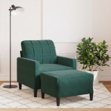 vidaXL Fotoliu canapea cu taburet, verde &icirc;nchis, 60 cm, catifea