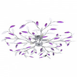 Lustră cu brațe tip frunze cristal acrilic violet 5 becuri E14