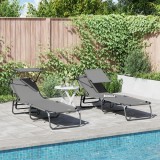 VidaXL Set de 2 șezlonguri pliabile cu baldaquin Gri din material Oxford 600D