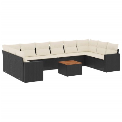 Set canapele de gradina cu perne, 11 piese, negru, poliratan foto