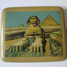 Tabachera vintage cu Sfinxul si piramidele egiptene de la Giza anii 60