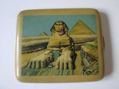 Tabachera vintage cu Sfinxul si piramidele egiptene de la Giza anii 60 foto