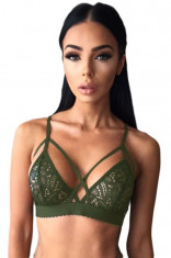 BRA149-12 Sutien verde, stil bralette din dantela cu bretele decorative foto