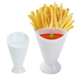 Con pentru servire gustari si suport pentru sosuri, Alb, 16.5 x 10 cm