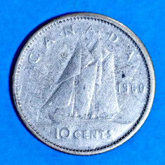 CANADA 10 CENTS CENTI 1960 ELIZABETH II ARGINT STARE BUNA SPRE F BUNA