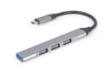 HUB extern GEMBIRD, porturi USB: USB-A 3.1 x 1, USB-A 2.0 x 3, conectare prin USB Type-C, argintiu, &quot;UHB-CM-U3P1U2P3-03&quot; (timbru verde 0.8 lei)