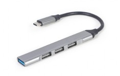 HUB extern GEMBIRD, porturi USB: USB-A 3.1 x 1, USB-A 2.0 x 3, conectare prin USB Type-C, argintiu, &quot;UHB-CM-U3P1U2P3-03&quot; (timbru verde 0.8 lei)