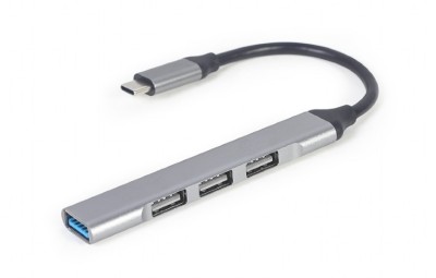 HUB extern GEMBIRD, porturi USB: USB-A 3.1 x 1, USB-A 2.0 x 3, conectare prin USB Type-C, argintiu, &amp;quot;UHB-CM-U3P1U2P3-03&amp;quot; (timbru verde 0.8 lei) foto