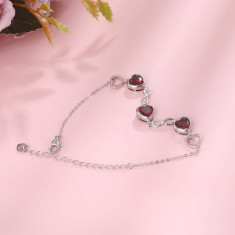 Bratara Model Infinit si Inimioare din argint 925 Garnet Heart, Brățară