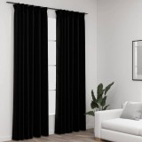 vidaXL Perdele opace aspect p&acirc;nză, c&acirc;rlige, 2 buc., negru, 140x225 cm
