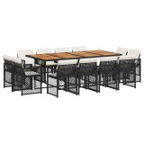 Set mobilier de gradina cu perne, 13 piese, negru, poliratan