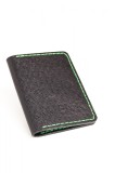 Cumpara ieftin Portcard din piele naturala, lucrat si cusut manual, Orion, Handmade, Negru print ( cusatura verde ), Produs in Romania, Elyk Creation