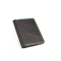 Portcard din piele naturala, lucrat si cusut manual, Orion, Handmade, Negru print ( cusatura verde ), Produs in Romania