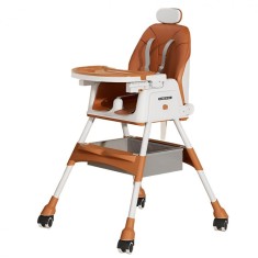 Scaun de masa pentru bebelusi si copii flippy, cu roti, cu tetiera, telescopic, pliabil, masuta reglabila, suport picioare, scaun cu invelis piele art