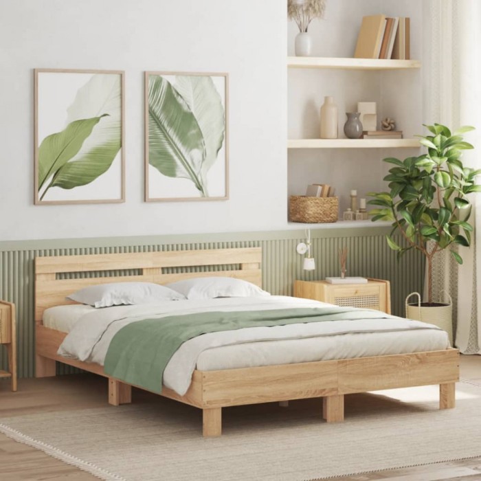 vidaXL Cadru de pat cu tăblie stejar sonoma 140x190 cm lemn prelucrat