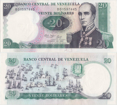 1987 (20 X), 20 Bol&amp;iacute;vares (P-71a) - Venezuela - stare UNC foto