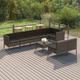 vidaXL Set mobilier de grădină cu perne, 9 piese, gri, poliratan 3094398