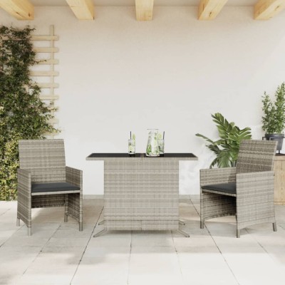 Gossi set bistro cu perne, 3 piese, gri deschis, poliratan foto
