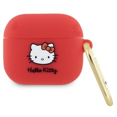 Husa pentru Apple AirPods 3 - Hello Kitty Silicone 3D Kitty Head (HKA33DKHSF) - Red foto