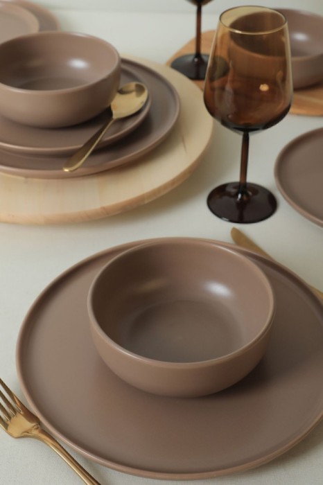 Keramika Set de vesela - Nordic Mat Taupe - 18 bucăți - 6 persoane - Stoneware