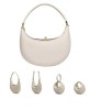 Geanta Dama Umar Semiluna Piele PU Alba 28x15x9 cm Curele Multiple Cadou Elegant