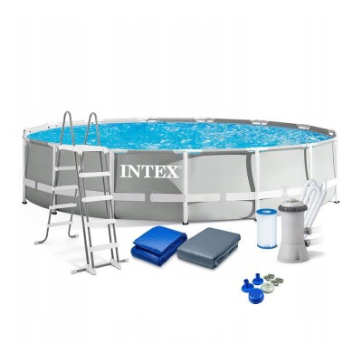 Piscina structura metalica, rotunda, cu filtru, pompa, scara, prelata acoperire, gri, 457x107 cm, Intex Prism Frame foto