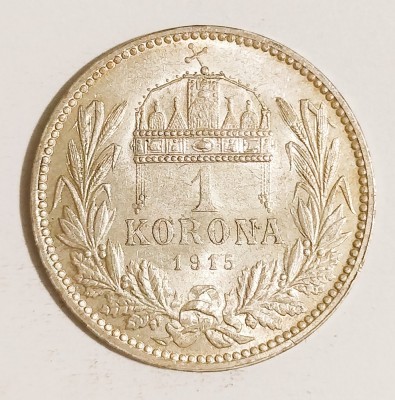 UNGARIA 1 COROANA 1915 CORONA KORONA ARGINT AUNC UNC ( CITITI DESCRIEREA ) foto