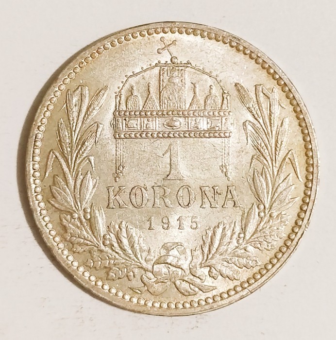 UNGARIA 1 COROANA 1915 CORONA KORONA ARGINT AUNC UNC ( CITITI DESCRIEREA )
