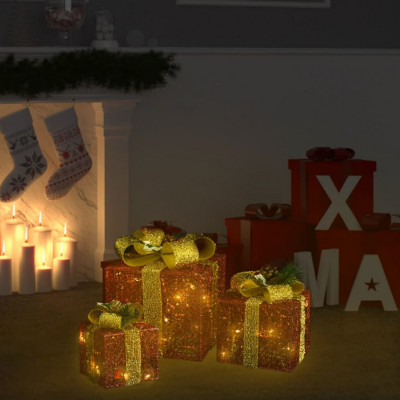 vidaXL Cutii cadou de Crăciun decor, 3 buc., roșu, exterior/interior foto