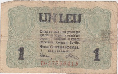 ROMANIA 1 LEU BGR 1917 uzata foto