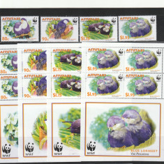 Aitutaki 2002- Fauna,WWF,Pasari,Papagali,serie 4 valori si coli,MNH,Mi.772-775KB