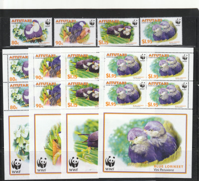 Aitutaki 2002- Fauna,WWF,Pasari,Papagali,serie 4 valori si coli,MNH,Mi.772-775KB foto
