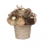 Decoratiune Craciun, cos cu conuri si globuri, auriu, 19x19 cm, Strend Pro