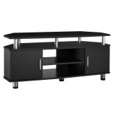 Comoda TV moderna HOMCOM, cu 2 compartimente inchise, raft, blat, benzi antiderapante, picioare din otel inox, din lemn, negru | Aosom Romania