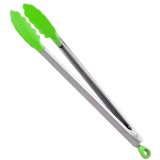 Cleste de bucatarie pentru servire, 25 cm, otel si plastic, inel de blocare, verde, Oem