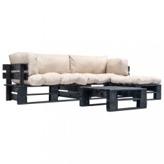 vidaXL Set mobilier gradina pale?i cu perne nisipii, 4 piese, lemn foto