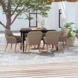 VidaXL Set de masă pentru grădină, 7 piese, cu perne, maro