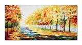 Cumpara ieftin Tablou peisaj pictat manual, Armonie pastela,120x60cm ulei pe panza in cutit efect 3D, gata de agatat pe perete