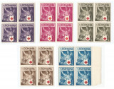 |Romania, LP 145/1941, Crucea Rosie, blocuri de 4 timbre, MNH, Nestampilat