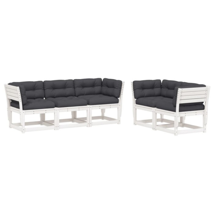 Set canapele de gradina cu perne 5 piese alb lemn masiv de pin