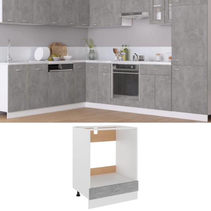 Gossi dulap de cuptor, gri beton, 60x46x81,5 cm, lemn prelucrat